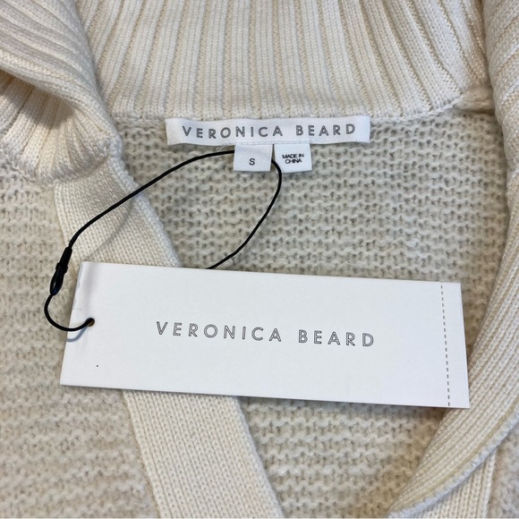 Veronica Beard Brogan Spread Collar Knit Sweater in Ivory Wool Alpaca Cashmere - Picture 11 of 13